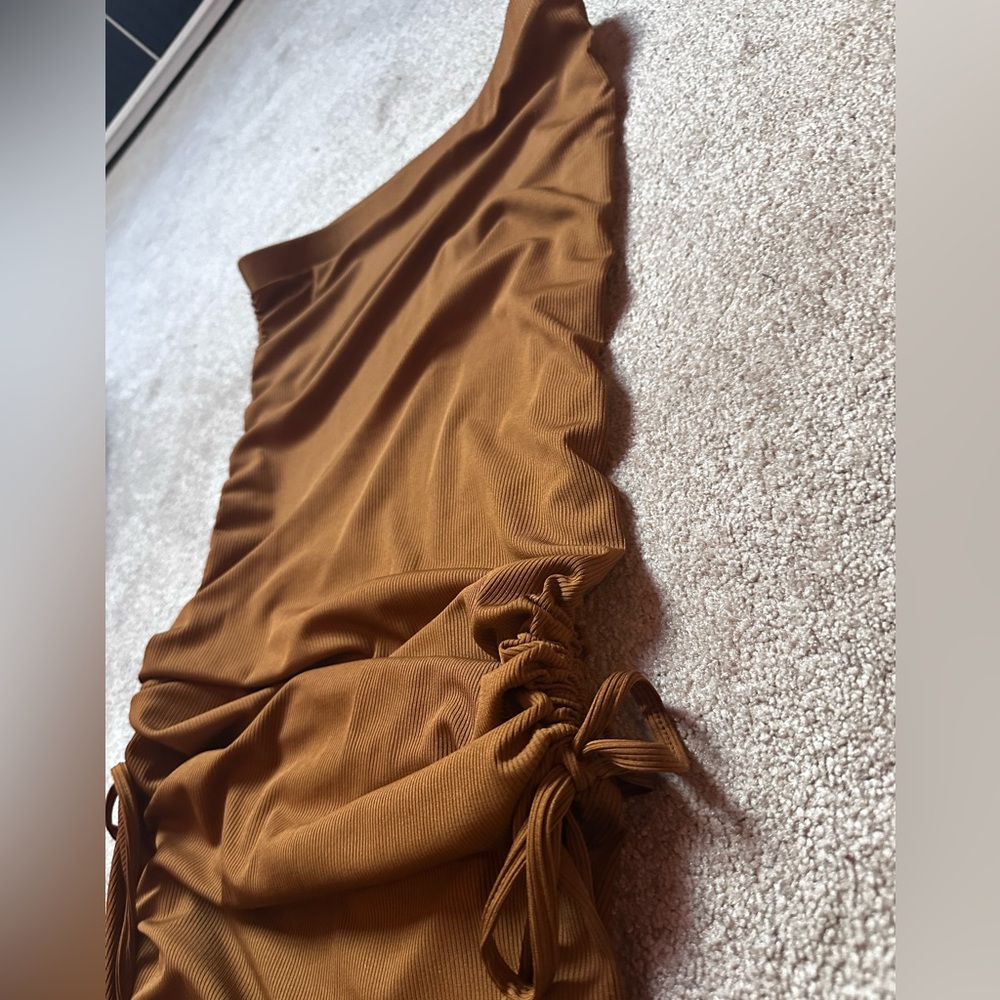 Nwot Drawstring Ruched Maxi Skirt Split Elastic W… - image 4